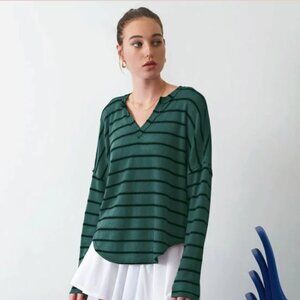 Blu Pepper - Striped Raw Edge Sweater (Hunter Green)